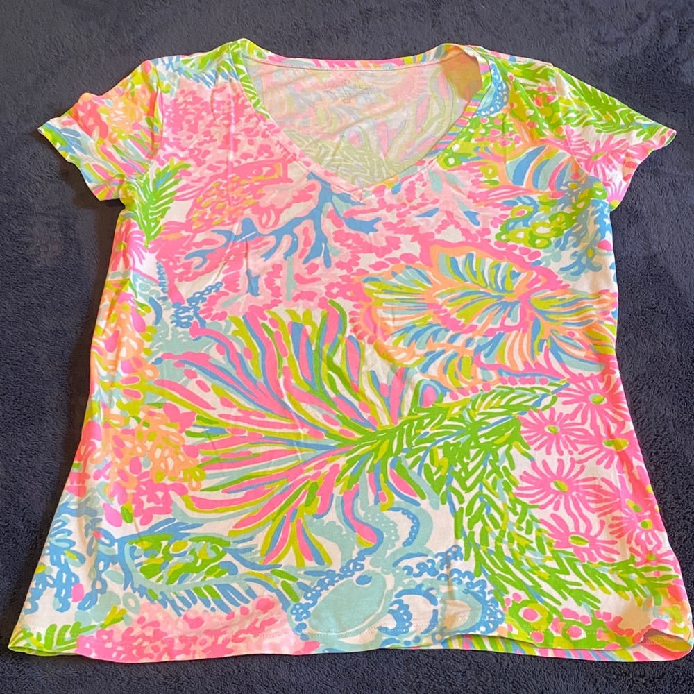 Lilly Pulitzer Pink and Green V-Neck Top